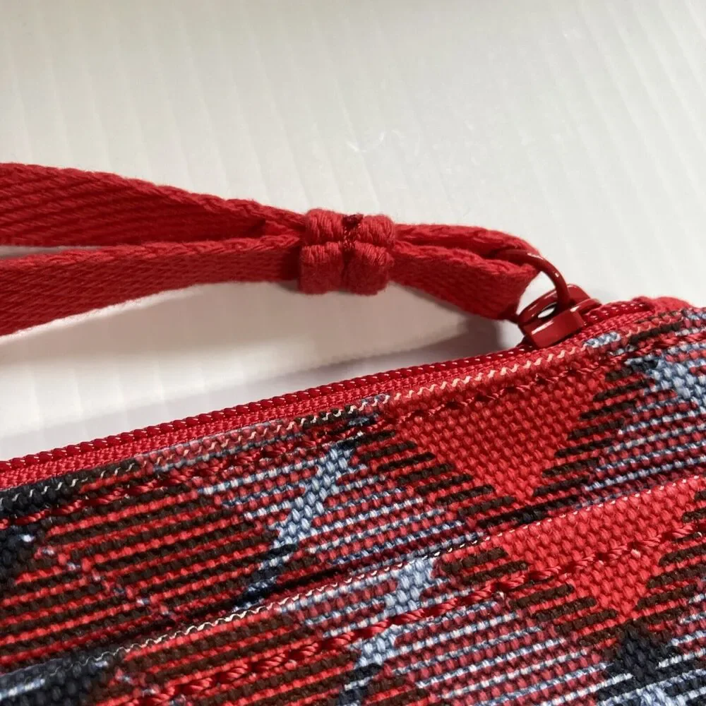LANDS END Plaid Cotton Canvas Large Zip Pouch Purse Wristlet 8 x 5 x 0.5 inches